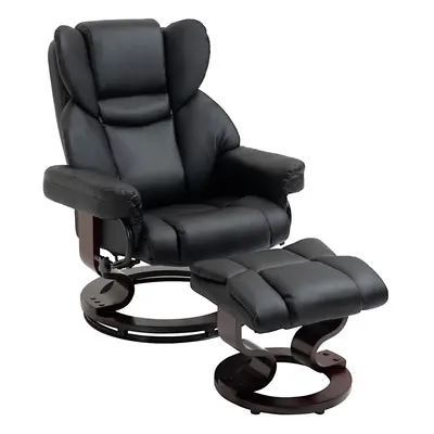 HOMCOM PU Leather Manual Reclining Armchair Footstool Set Padded Seat Black