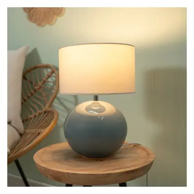 ValueLights Bosco Eucalyptus Ceramic Table Lamp with Natural Shade