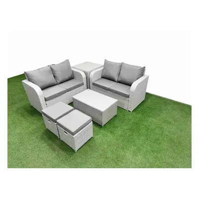 Fimous Seater Outdoor Love Sofa Set Rattan Garden Furniture Set with Rectangular Coffee Table Sm