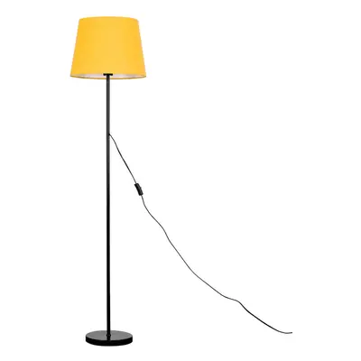 Modern Standard Floor Lamp in a Black Metal Finish with a Large Mustard Tapered Light Shade