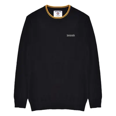 (S, Black/Gold) Lambretta Mens Knitted Tipped Long Sleeve Warm Winter Sweater Jumper