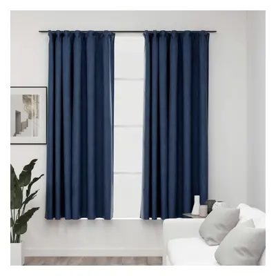 vidaXL 2x Linen-Look Blackout Curtains with Hooks Blue 140x175 cm Drape Blind