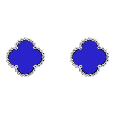 Jewelco London Rhodium Silver Blue Clover Agate Lucky Charm Stud Earrings 10mm - AES256