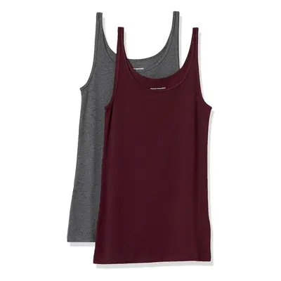 Women's Slim-Fit Thin Strap Tank, Pack of 2, Burgundy/Charcoal Heather, Medium