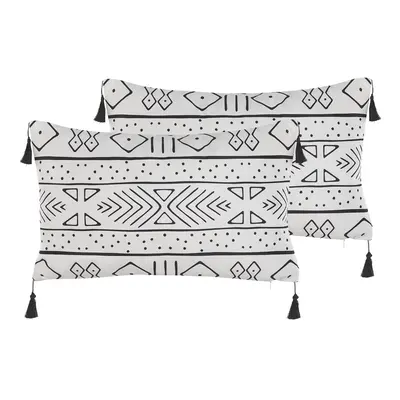 Set of Cushions Geometric Pattern SCHEFFLERA Velvet x cm White