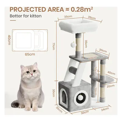 (Light Grey/White) 107CM Cat Tree&Climbing Tower With Scratching Post