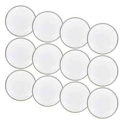 (12x Gold) 6/12 Pcs 32cm Clear Charger Plates Set with Metallic Beaded Coloured Rim Party Table