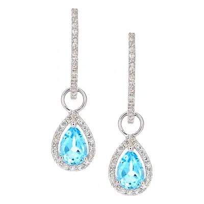 Jewelco London 9ct White Gold Round 20pts Diamond Pear 1ct Blue Topaz Teardrop Drop Earrings - D