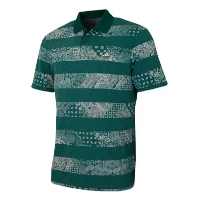 (L, Collegiate Green) adidas Golf Mens Go To Printed Recycled Breathable AeroReady Polo Shirt