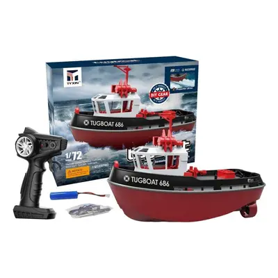 (black) Rc Tugboat 2.4g Remote Control Ship Dual Motor Power Proportionally Adjustable Steering 