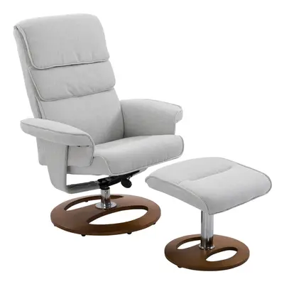 HOMCOM Recliner Chair Ottoman Set Swivel Sofa Wood Base Grey