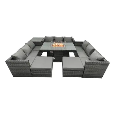 Fimous Rattan Garden Furniture Firepit Set Outdoor Seater Patio Dining Sets with Glass Top Dinin