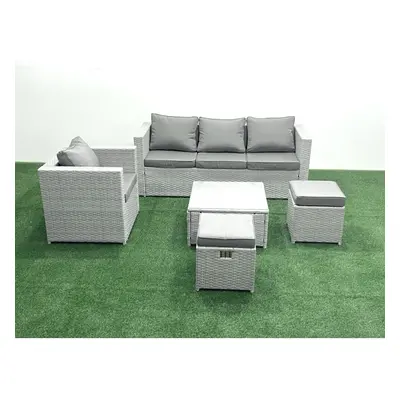 Fimous Seater Rattan Garden Furniture Set with Seater Sofa Chair Square Coffee Table Big Footsto