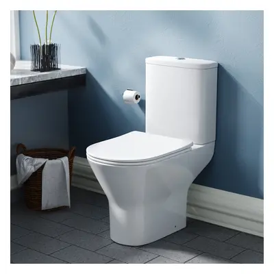 Theo Contemporary Round Rimless Close Coupled Toilet With Soft Close Seat