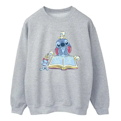 (L, Sports Grey) Disney Womens/Ladies Lilo & Stitch Reading A Book Sweatshirt