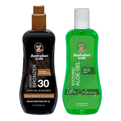 Australian Gold Sunscreen Gel Spray with Bronzer + Soothing After Sun Aloe Vera Gel Hydrating Su