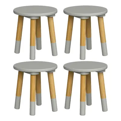 (4, Grey) Kids Wooden Stool Seat Round Chair Toddlers Kids Small Children Home Nursery