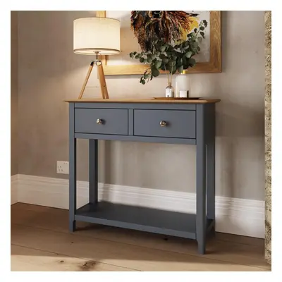 Solid Oak Drawer Console Table Graphite Blue Large Oak Top Painted Finish