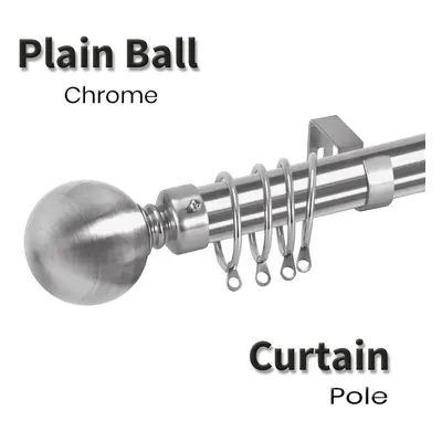 (160 x cm (63'-118' in), Chrome- Plain Ball) Extendable Curtain Poles Brackets Finials Fittings