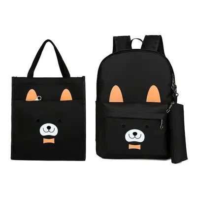 (Black) Pcs School Bag Sets Canvas Backpack Shoulder Bags Handbag Camping Travel Bag With Pencil