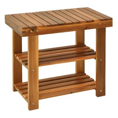 HOMCOM 3-tier Shoe Rack Bench Acacia Wood Shoe Storage Organizer Teak 50x28x45cm