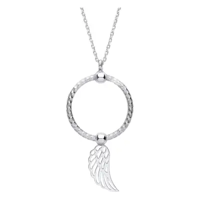 Jewelco London Ladies Platinum Plated Sterling Silver Snake Circle Angel Wing Pendant Necklace -