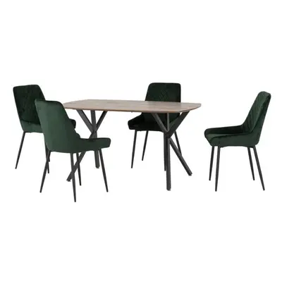 (Emerald Green Velvet) Athens Medium Oak Effect/Black Rectangular Dining Set with Avery Chairs -