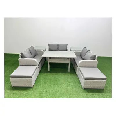 Fimous Seater PE Wicker Rattan Furniture Sofa Sets with Rectangular Dining Table Seater Love Sof