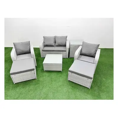 Fimous Light Grey PE Wicker Rattan Garden Furniture Set Sofa Set Reclining Adjustable Chair Seat