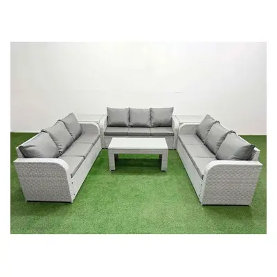 Fimous PE Rattan Lounge Sofa Set Seater Outdoor Garden Furniture Set with3 Seater Sofa Side Tabl