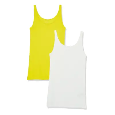 Women's Slim-Fit Thin Strap Tank, Pack of 2, White/Lime Green, X-Large