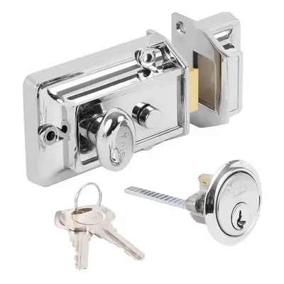 Yale Traditional Rim Cylinder Nightlatch Chrome Case Chrome Cylinder