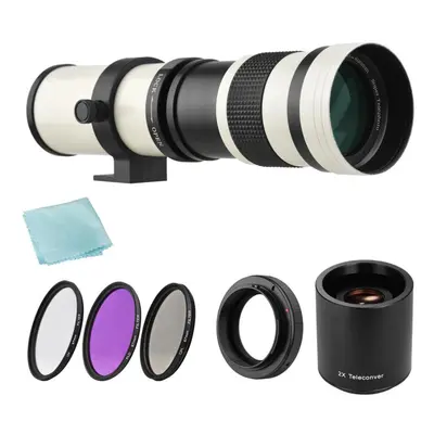 (white) Camera Mf Super Telephoto Zoom Lens F/8.3-16 420-800mm T Mount + Uv/cpl/fld Filters Set 