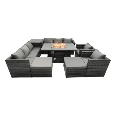 Fimous Rattan Garden Furniture Firepit Dining Set Seater Lounge Sofa Table Set with side table b