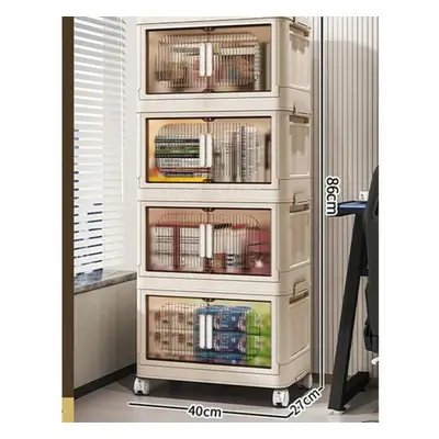 (white, 40cm-4 layer) Large Capacity Organizer Cabinet Double Door Open Storage Box With Lid Whe