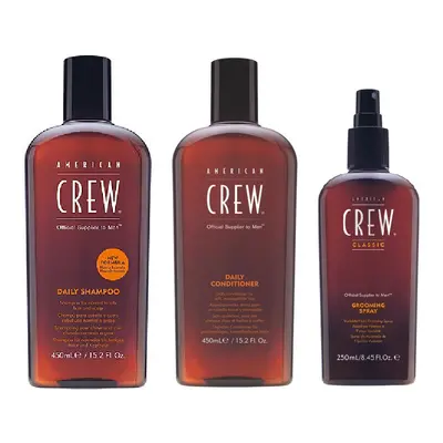 American Crew Daily Moisturizing Shampoo 450ml, Conditioner 450ml and Grooming Spray 250ml