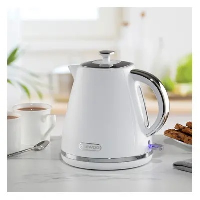 (White) Daewoo Stirling Pyramid Kettle 1.7L Cordless 3KW Rapid Boil Easy Fill