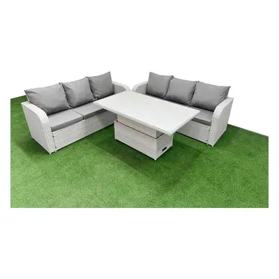 Fimous Outdoor Garden Furniture Sets Seater Wicker Rattan Furniture Sofa Sets with Light Grey