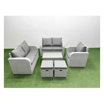 Fimous High Back Poly Rattan Garden Furniture Set with Rectangular Coffee Table Indoor Outdoor P