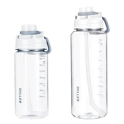 (White, 2000ml) 2000ml Large Capacity Water Bottles With Detachable Straw Portable Outdoor Sport