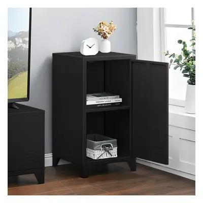 (Black) Industrial Metal Storage Bedside Cabinet Side Table Cupboard Shelf Door Air Vent