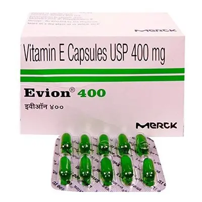 200 Evion Capsules Vitamin E For Glowing Face,Strong Hair,Acne,Nails, Glowing Skin 400mg