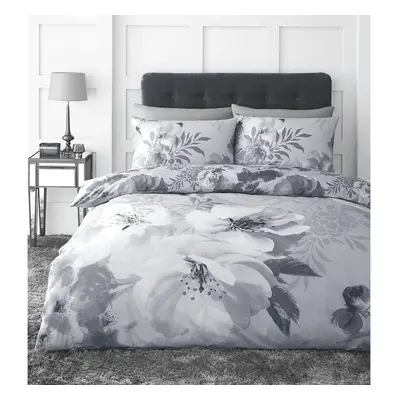 Catherine Lansfield Dramatic Floral Silver Single Duvet Cover Set Easy Care Bedding