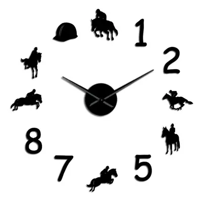 (Black) Inch Wall Clock Farmhouse Home Decor Cowboys Modern Design Giant Wall Clock Rodeo Horse 