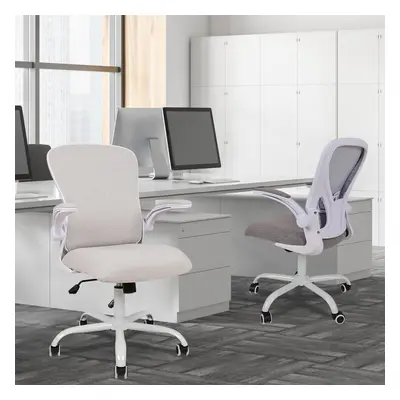 (Beige) Mesh Office Chair Flip-Up Armrest Ergonomic Seat