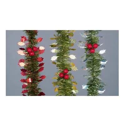 Premier Tinsel Garland Holly Leaf and Berries 2.7m