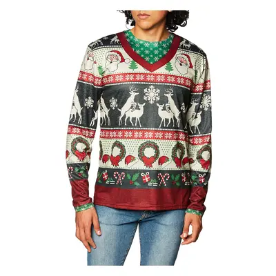 Faux Real Men's 3D Photo-Realistic Ugly Christmas Sweater Long Sleeve T-Shirt Frisky Deer Small