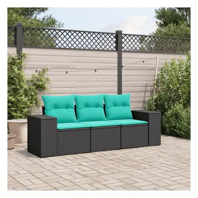 vidaXL Piece Patio Sofa Set with Cushions Black Poly Rattan