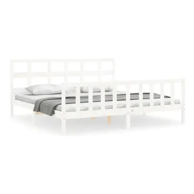 (white, x cm) vidaXL Bed Frame Bed Base Platform Bed with Headboard Grey Single Solid Wood