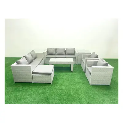 Fimous Outdoor Garden Furniture Rattan Sofa Set with Armchairs Oblong Coffee Table Big Footstool